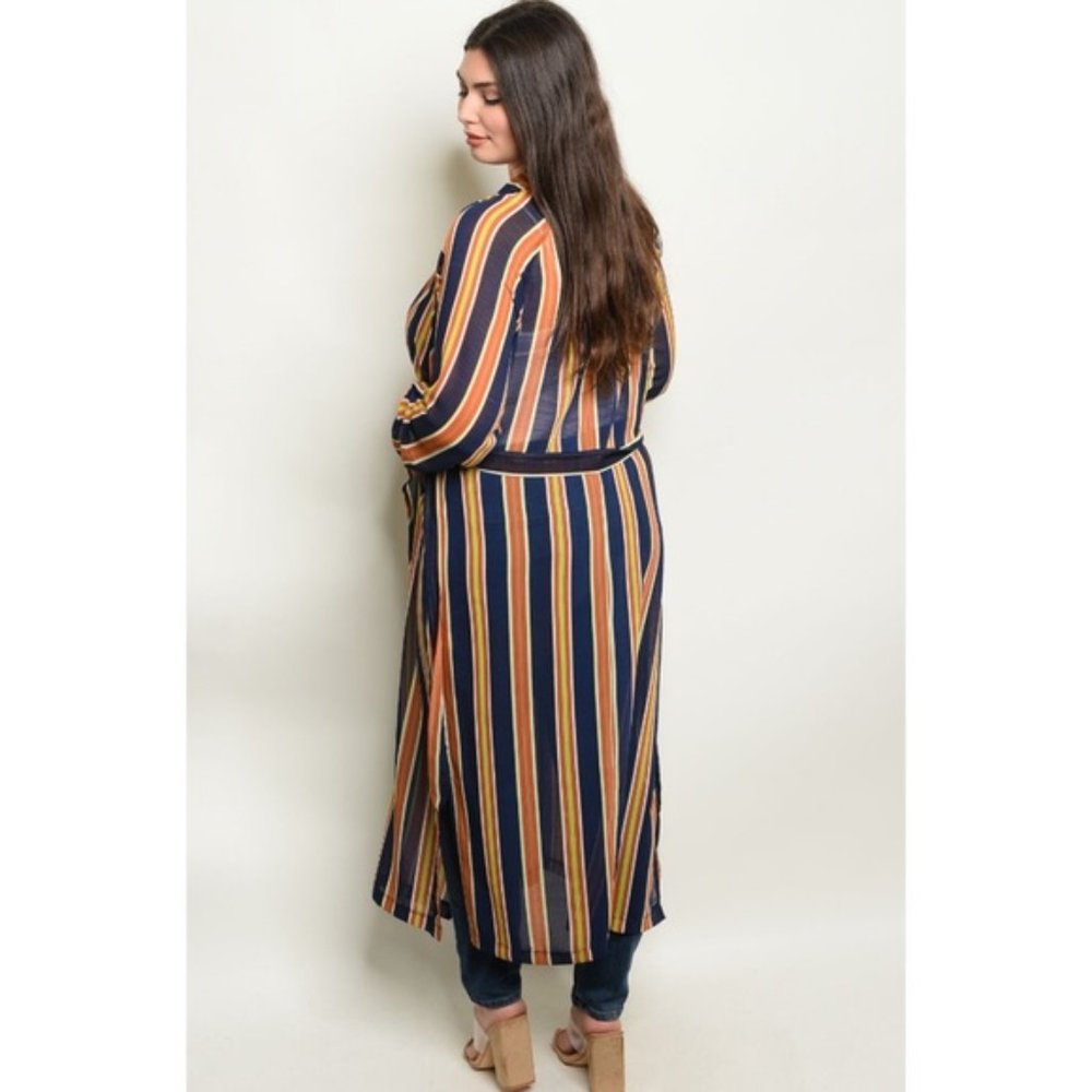 Simply Stripes Navy Plus Size Kimono - Picture 2 of 2